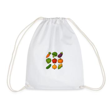 Collection of colorful vegetable illustrations in cartoon style - Drawstring Bag - white - Front