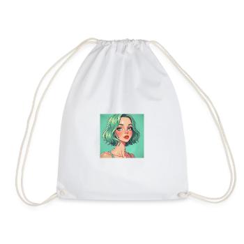 Mintgruen Pop-Art Portrait Dame - Turnbeutel - Weiß - Vorne