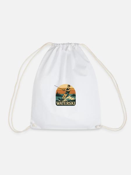 Water Ski Adventure Illustration - Drawstring Bag - white