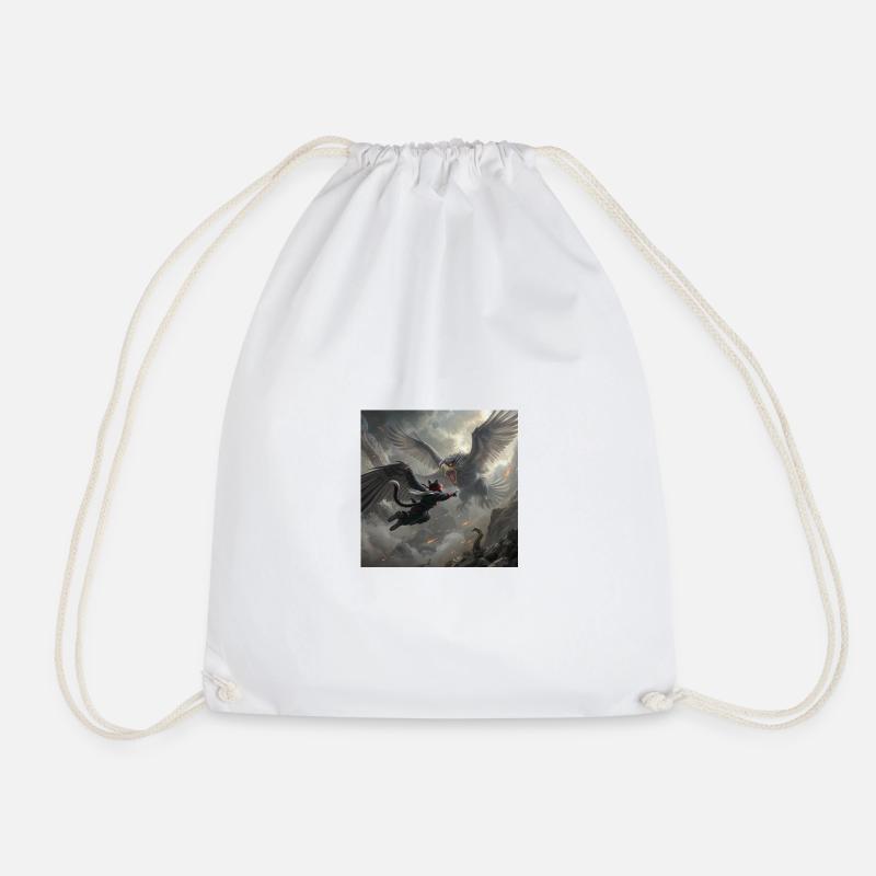 Mythical Battle of Eagle and Ninja - Drawstring Bag - white