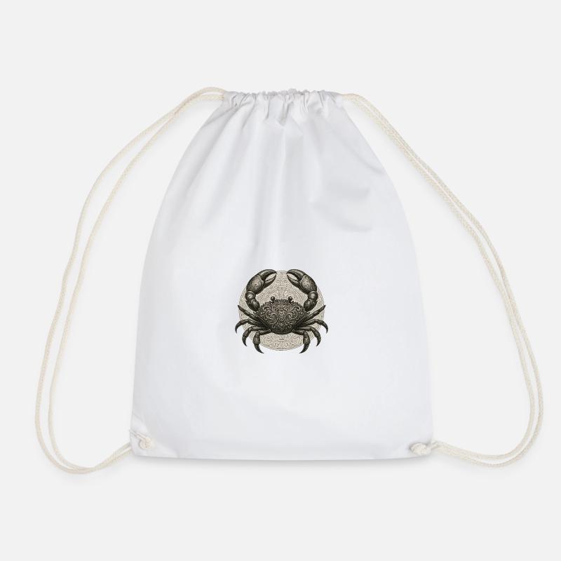 Filigree crab ornament in a circle - Drawstring Bag - white