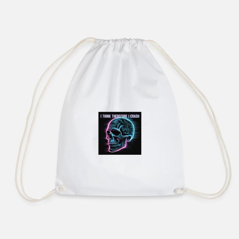 Cyberpunk Neon Skull - Drawstring Bag - white
