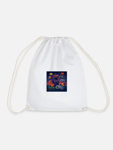 Retro Pixel Arcade Gaming Design - Drawstring Bag - white
