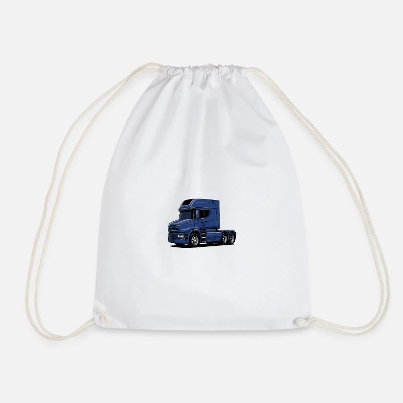 Blue Truck Style Illustration - Drawstring Bag - white