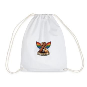 Unity in Pride Handclasp with Rainbow Wings - Drawstring Bag - white - Front