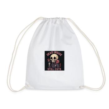 Totenkopf mit Katze und Rose Motiv - Turnbeutel - Weiß - Vorne