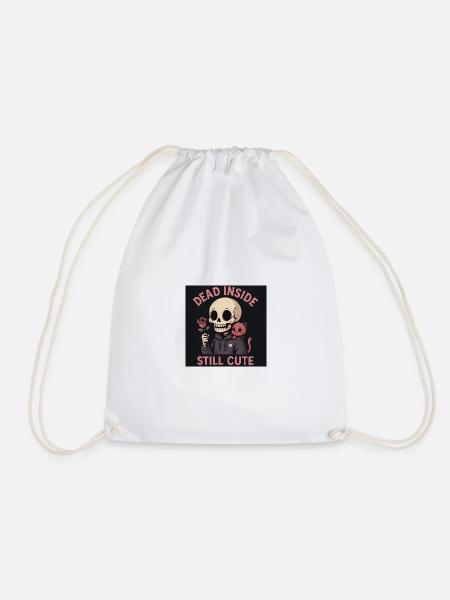 Skull with cat and rose motif - Drawstring Bag - white