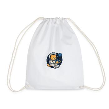 Astro Cat Coffee Break – Kawaii Space Shirt - Drawstring Bag - white - Front