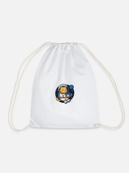 Astro Cat Coffee Break – Kawaii Space Shirt - Drawstring Bag - white