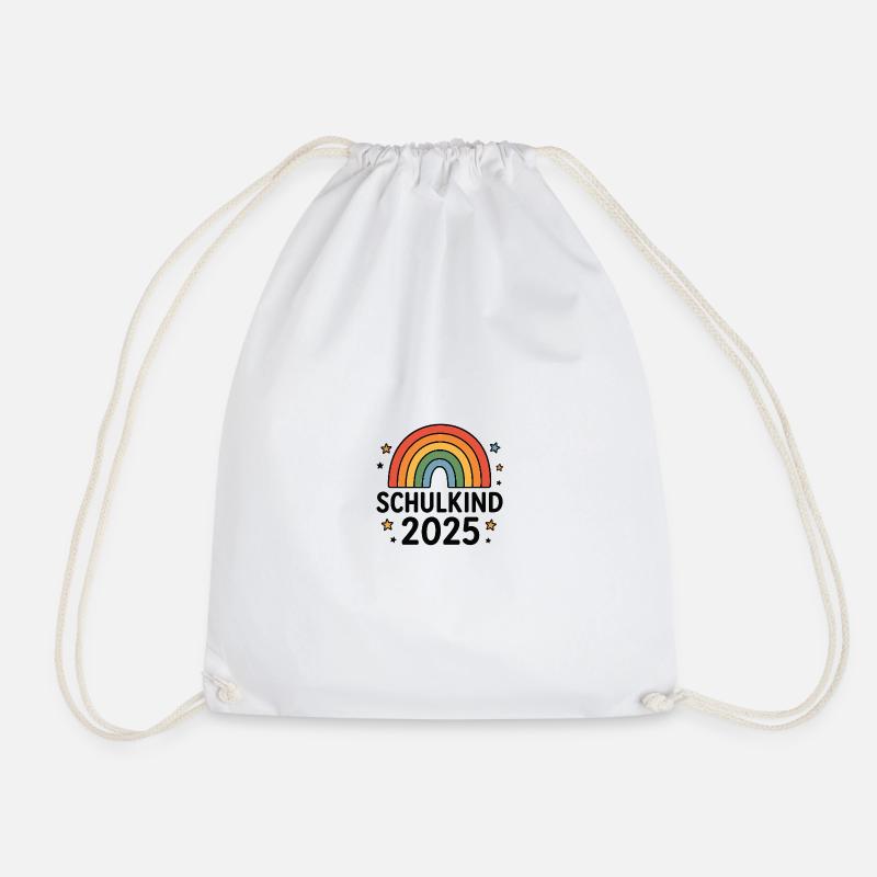 Schulkind 2025 mit Regenbogen  - Turnbeutel - Weiß