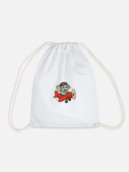 Cute elephant pilot in airplane - Drawstring Bag - white