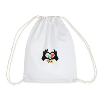 Floral_Heart_Hands - Drawstring Bag - white - Front