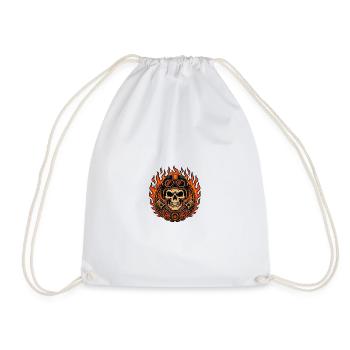 Fire & Flames Design Motorcycle Skull - Drawstring Bag - white - Front