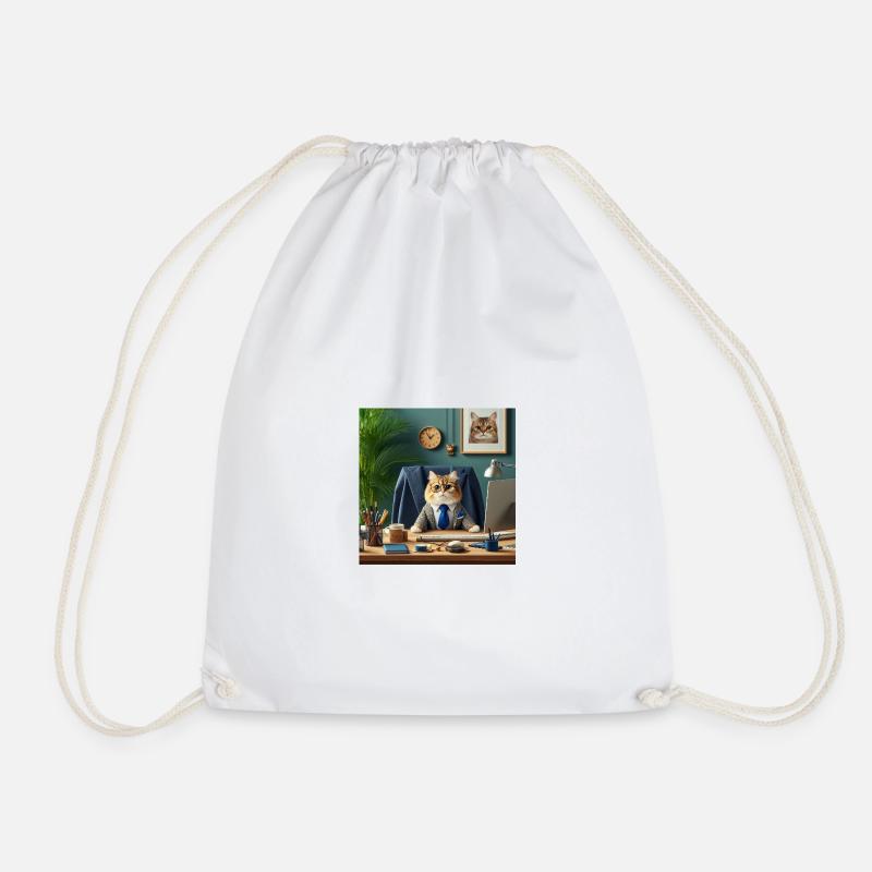 Chatpreneur Cat in Business Suit - Drawstring Bag - white