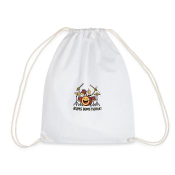 Cheerful Drum Motif with Text - Drawstring Bag - white - Front