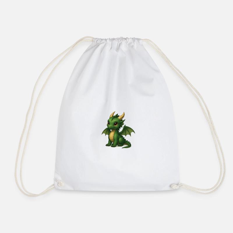 Cute Emerald Dragon – Magic Cartoon Motif - Drawstring Bag - white