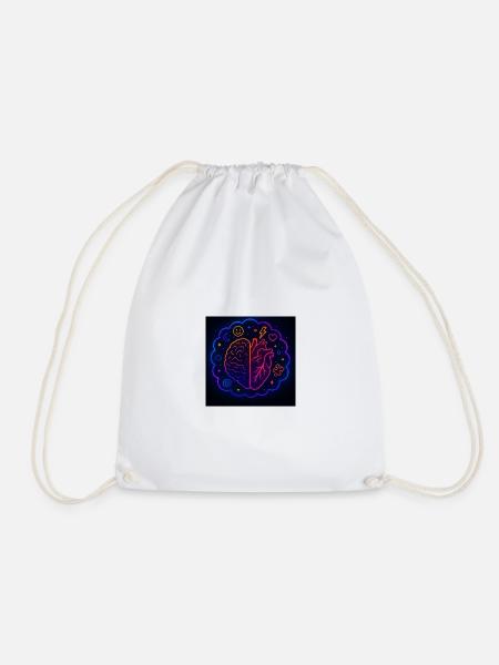 Creative Heart and Brain Neon Design - Drawstring Bag - white