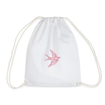 Nordic Floral - Bright Pink Rose Bird - Drawstring Bag - white - Front