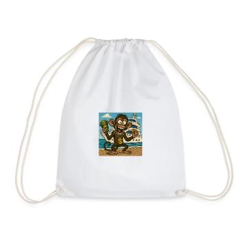 Humorous monkey with money and yacht - Drawstring Bag - white - Front