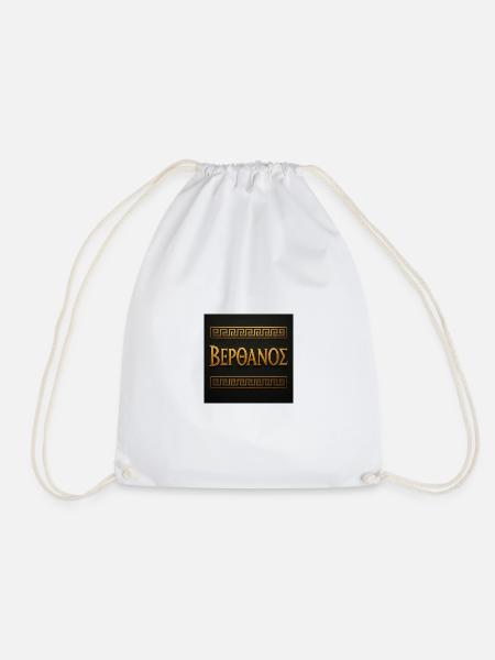 Aegean gold embossing with Greek motif - Drawstring Bag - white