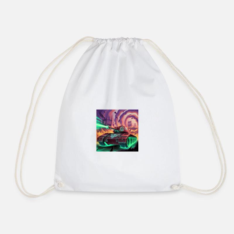 Futuristic Battle Tank in War-Torn City - Drawstring Bag - white