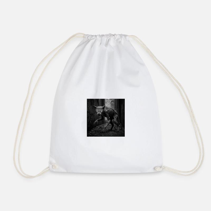 Dark Creature with Cat's Head - Drawstring Bag - white