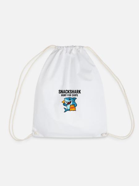 Cute shark with chips - Drawstring Bag - white