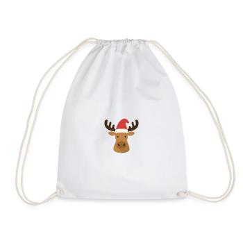 Funny moose with Christmas hat - Drawstring Bag - white - Front