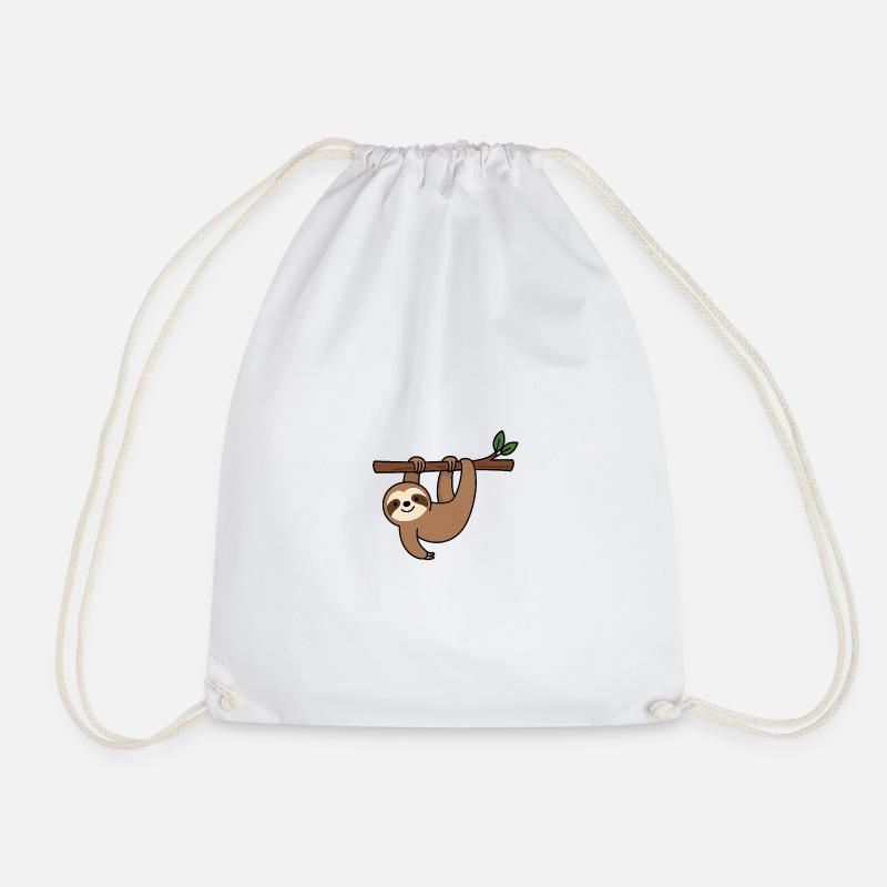 Cute sloth on branch - Drawstring Bag - white