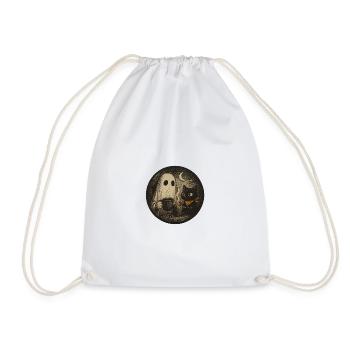 Nocturnal Meeting with Ghost Cat - Vintage Des - Drawstring Bag - white - Front