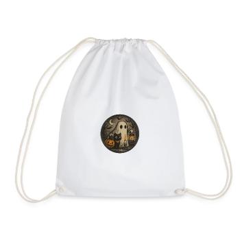 Spooky Halloween night scene with cat - Drawstring Bag - white - Front