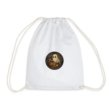 Spooky Halloween Vintage Ghost Scene with Pumpkin - Drawstring Bag - white - Front