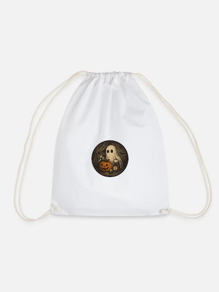 Spukige Halloween Vintage Geisterszene mit Kürbis - Turnbeutel - Weiß