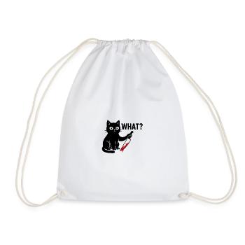 Black Cat with Knife – Funny Halloween - Drawstring Bag - white - Front