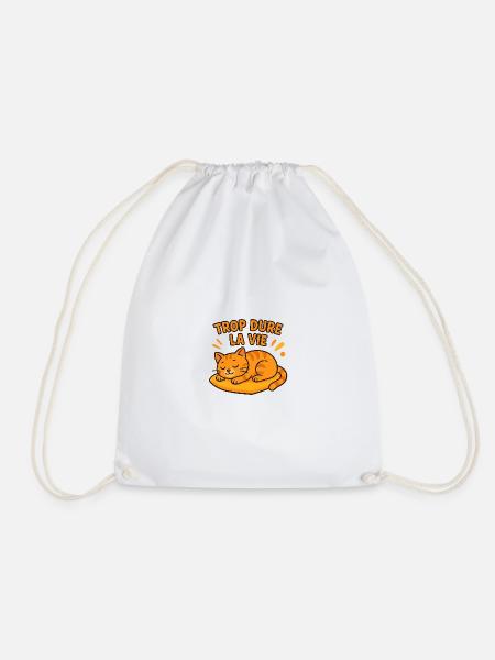 Too hard life cat sleeps - Drawstring Bag - white