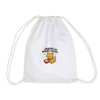 Zen cat enjoying the good things - Drawstring Bag - white - Front