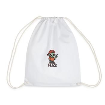 Alien Peace Sign Streetwear - Drawstring Bag - white - Front