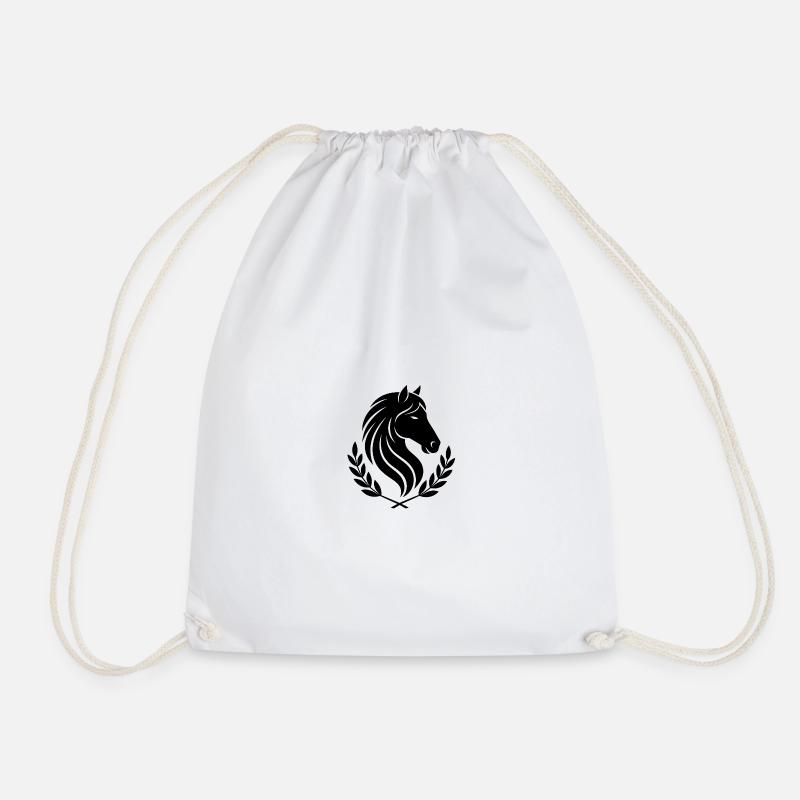 Horse Head Leaf Wreath Silhouette - Drawstring Bag - white
