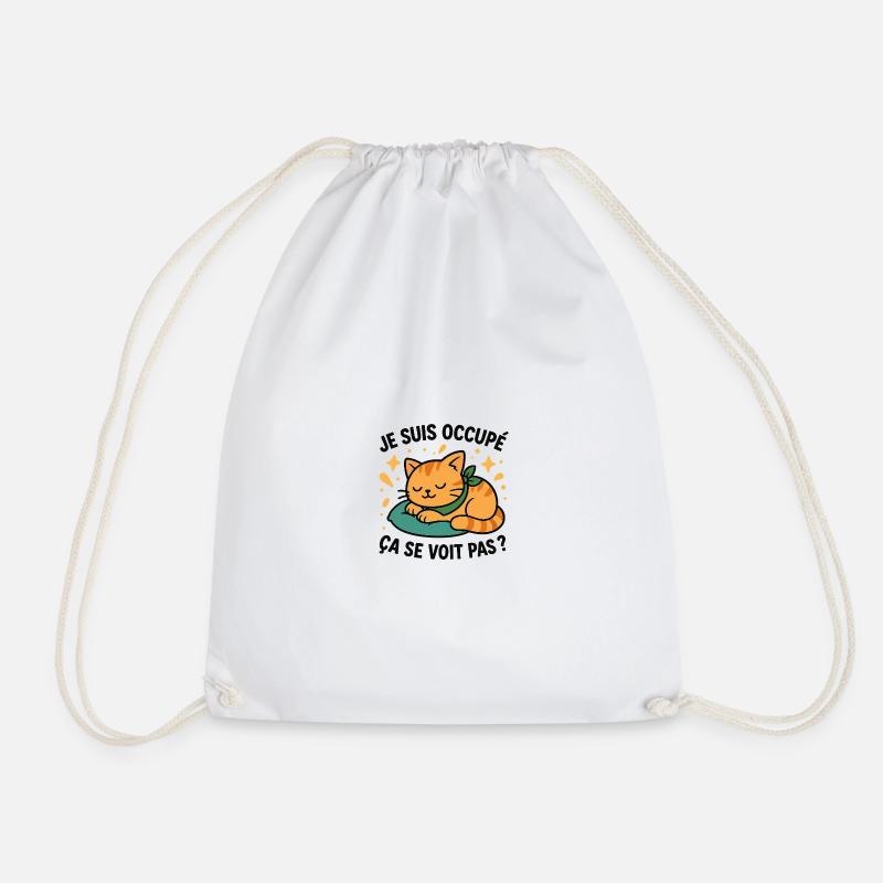 Sleeping Kitten and Ironic Slogan - Drawstring Bag - white