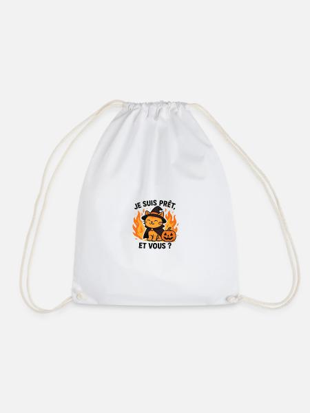 Halloween Wizard Cat Ready - Drawstring Bag - white