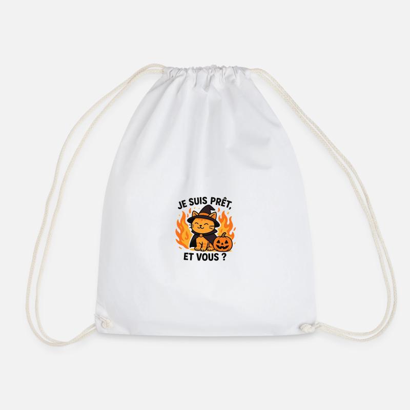 Halloween Wizard Cat Ready - Drawstring Bag - white
