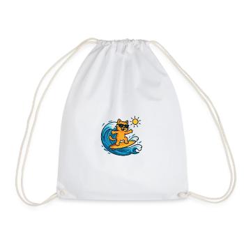Sun Surfer Cat - Drawstring Bag - white - Front