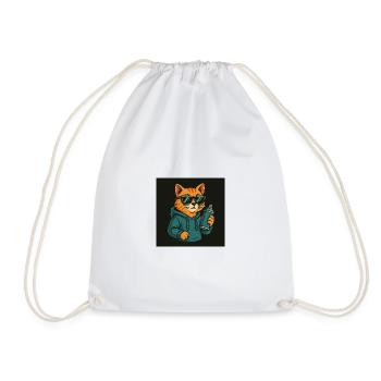 Graffiti Cat Hoodie Spray Can - Drawstring Bag - white - Front
