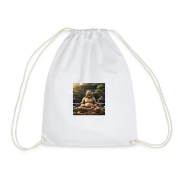Golden Laughing Buddha Garden Figurine - Drawstring Bag - white - Front