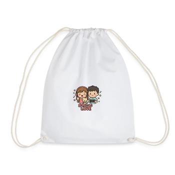 Kawaii Loving Couple with Cat and Gaming - Drawstring Bag - white - Front