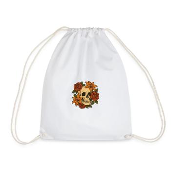 Floraler Totenkopf mit Rosen - Turnbeutel - Weiß - Vorne