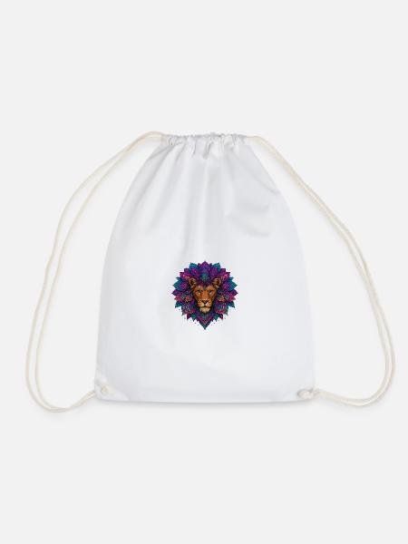 Lion's Mandala Flower - Drawstring Bag - white