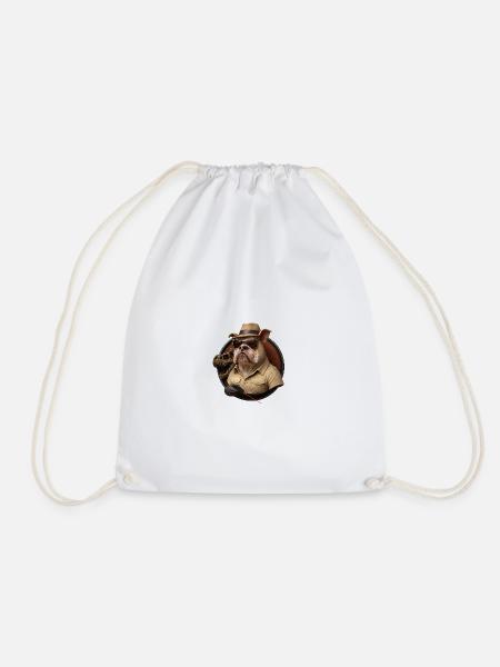 Abenteuer Bulldogge im Safari-Outfit - Turnbeutel - Weiß