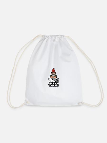 Gnome Saying Step On My Grass - Drawstring Bag - white