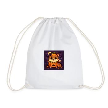 Cuddly Halloween pumpkin hamster chibi - Drawstring Bag - white - Front